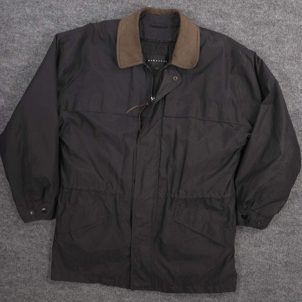 Baracuta Jacket Mens Medium Black Field Heritage Leather Collar Wool Blend Liner